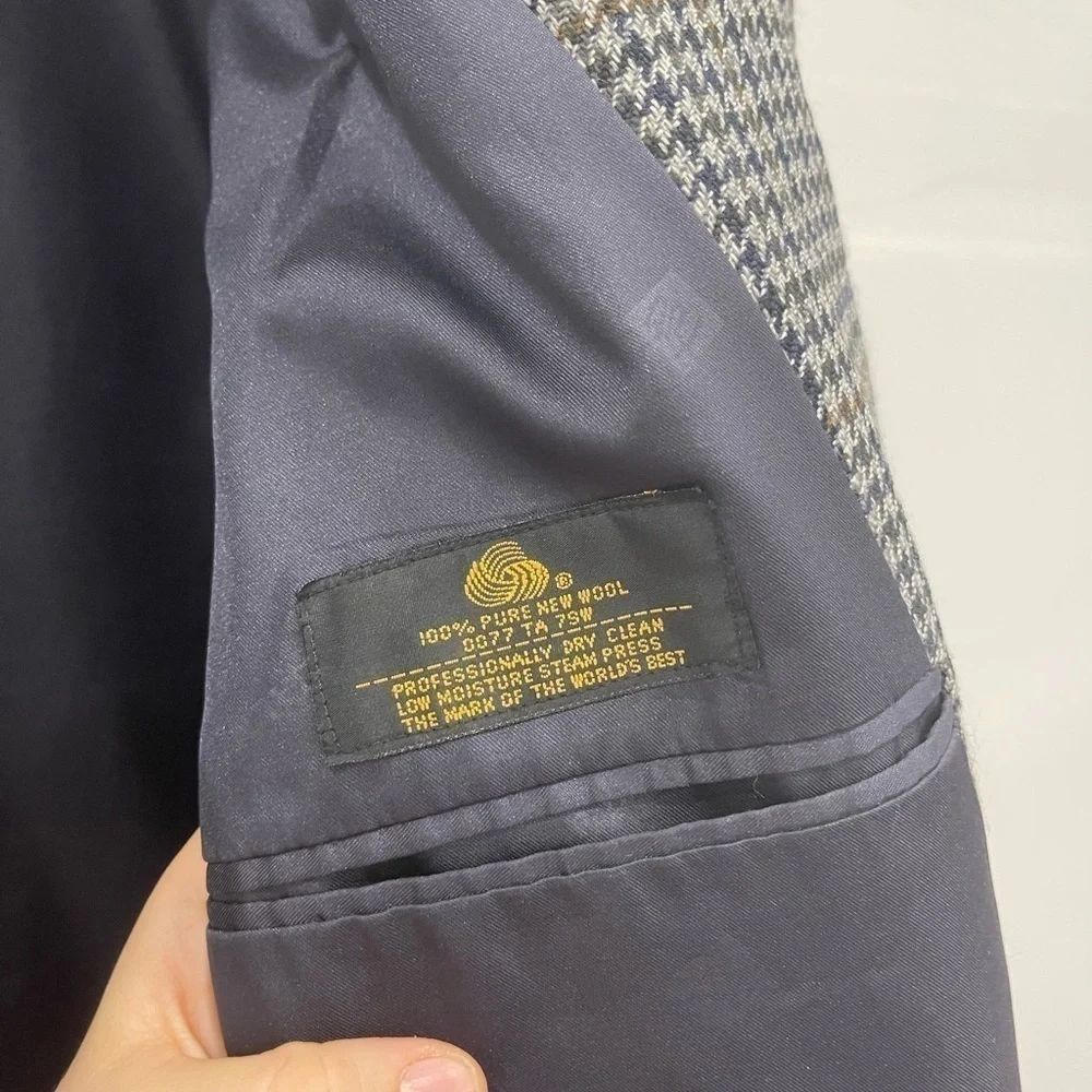Pierre Balmain Wool Single Breasted Houndstooth Blazer Jacket 46 Long